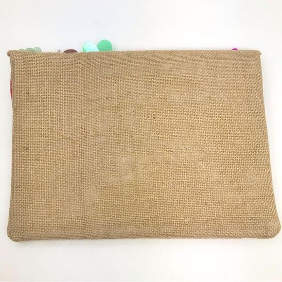 Boutique Multicolor 3D Spring Floral Embellished Burlap Clutch Purse - Picture 4 of 16